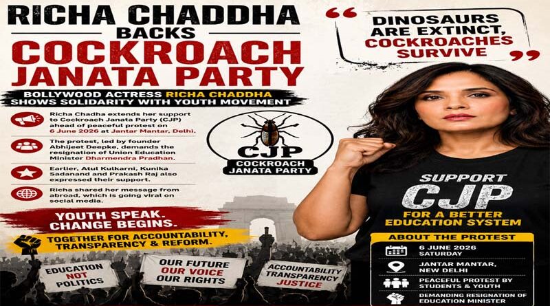 Richa Chadha Backs Cockroach Janata Party, Says “Dinosaurs Are Extinct, Cockroaches Survive”