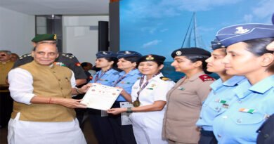 Defence Minister Rajnath Singh Honours First Tri-Service All-Women Crew of IASV Triveni for Historic ‘Samudra Pradakshina’ Voyage