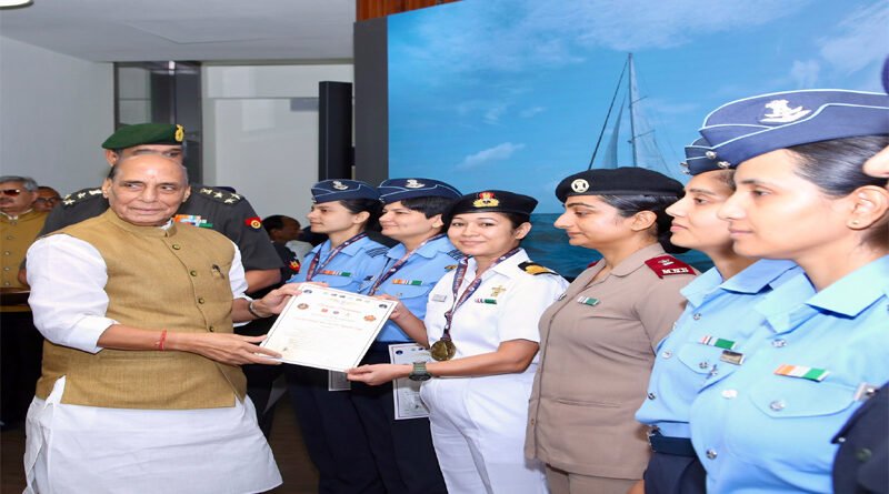 Defence Minister Rajnath Singh Honours First Tri-Service All-Women Crew of IASV Triveni for Historic ‘Samudra Pradakshina’ Voyage